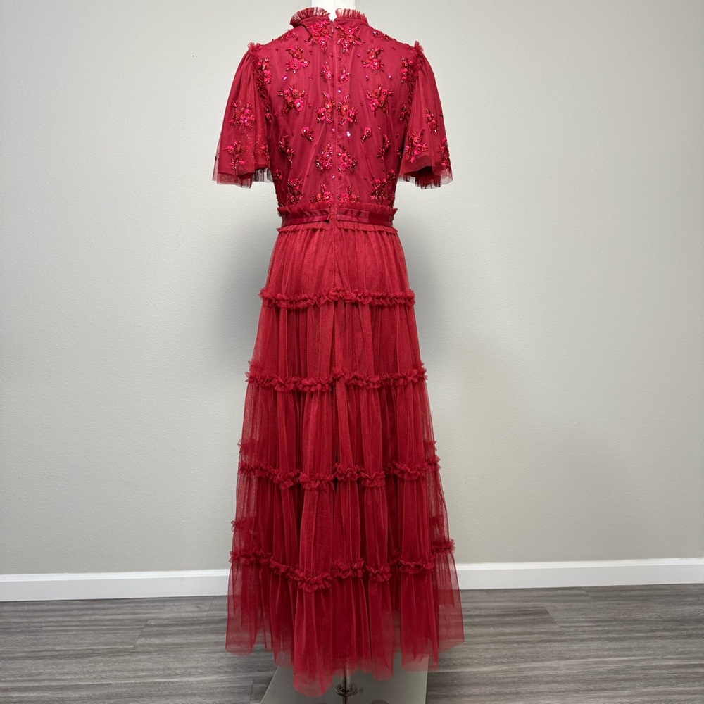 Ivy City Co. Anastasia Dress Sz M Dark Red Midi Embellished Tulle Holiday Party - Picture 3 of 14